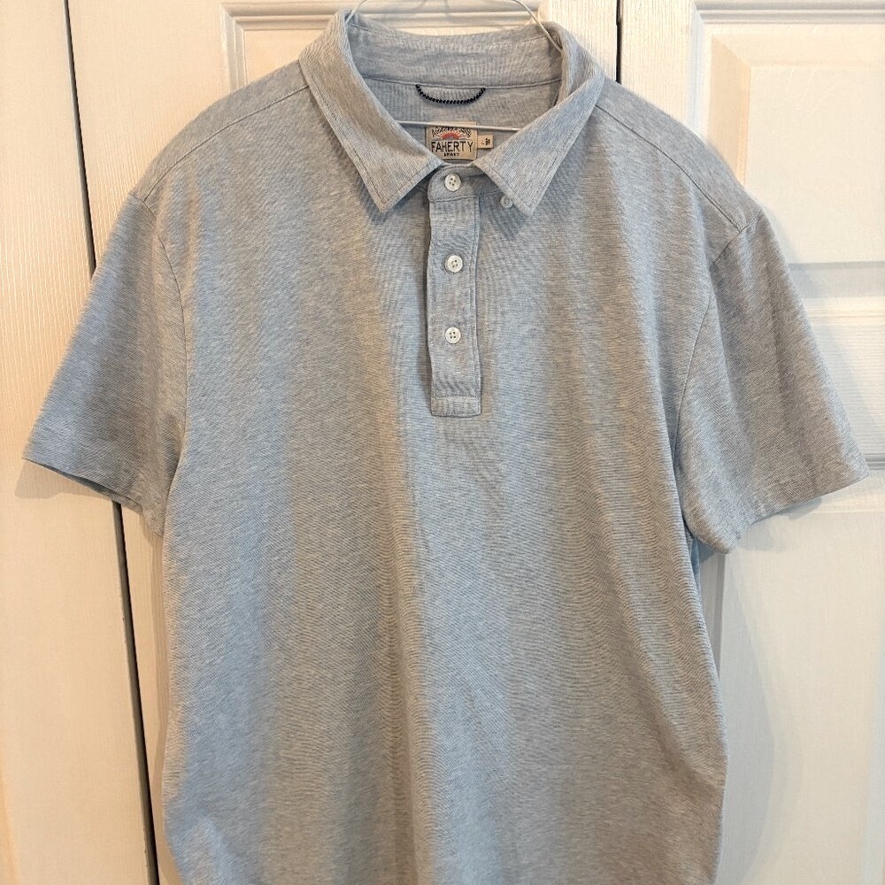 Faherty Men's Polo - Heather Light Blue - Size L